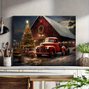 Vintage Red Truck Christmas Canvas